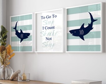 Shark Wall Art for Boys Room Decor, Shark Bedroom Decor, Shark Nursery Art, Set of 3 Prints or Canvas
