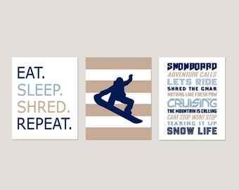 Snowboarder Decor, Snowboarding Art, Teen Boy Room Decor, Winter Sports Art, Kids Snowboard Wall Art, Set of 3 Snowboarding Prints or Canvas