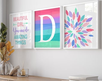 Tween Girl Bedroom Wall Decor, Positive Quotes, Teen Girls Room Decor Colorful, Set of 3 Prints or Canvas