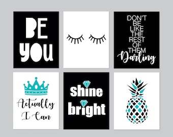 Teenage Girl Bedroom Decor Art, Teen Girl Room Decor, Inspiring Quotes for Girls Wall Art, Modern Teen Room Decor, Set of 6 Prints or Canvas