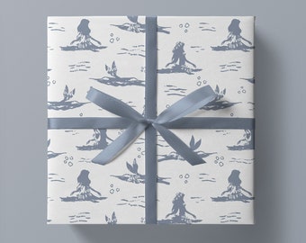 Mermaid Wrapping Paper and Gift Tags, Beach Wrapping Paper, Mermaid Gift Wrap Sheets, Gift for Beach Lover, Set of 2 Sheets and 4 Gift Tags