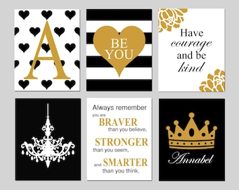 Black and Gold Room Decor Girl Room Decor Black Gold Bedroom Art, Teen Room Decor Tween Room Decor Gold Black, Set of 6 Prints or Canvas Art