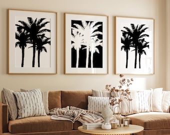 Palm Tree Wall Art, Modern Beach House Decor, Set of 3 Tropical Prints or Canvas