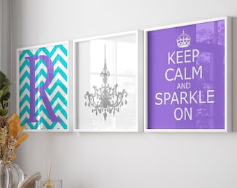 Girls Bedroom Art, Tween Girl Room Decor, Sparkle Quote, Tween Girl Bathroom Decor, Set of Three Prints or Canvas
