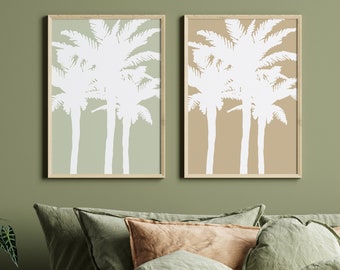 Palm Tree Wall Art, Tropical Art Prints, Beach House Decor, Set of 2 Coastal PRINTS OR CANVAS