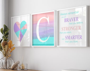 Tween Girl Room Decor, Inspiring Quotes for Girl Bedroom Decor Teen Decor, Heart Room Decor, Girls Ombre Wall Art, Set of 3 Prints or Canvas