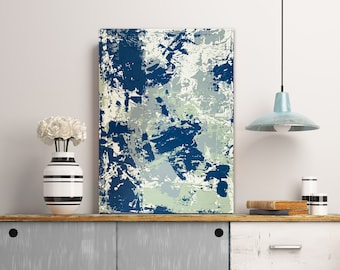 Modern Abstract Painting, Modern Painting, Neutral Color Painting, Modern Wall Decor, Original Painting in Muted Navy Blue, Moss Green, Gray