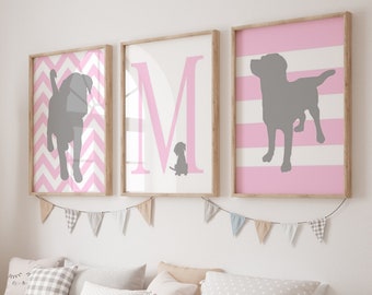 Dog Pictures for Girls Room Decor, Dog Nursery Decor Dog Nursery Pictures, Girl Puppy Nursery Decor, Set of 3 Puppy Prints or Dog Canvas Art