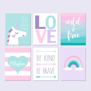 Young Girl Bedroom Decor, Unicorn Rainbow Decor, Unicorn Room Decor Unicorn Bedroom Decor, Quote for Girl, Set of 6 Unicorn PRINTS OR CANVAS