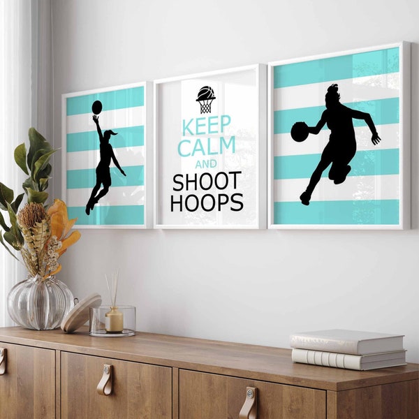 Girls Basketball Decor, Girls Basketball Prints for Girls Basketball Wall Art, Girl Basketball Gifts, Set of 3 Girls Sports PRINTS OR CANVAS
