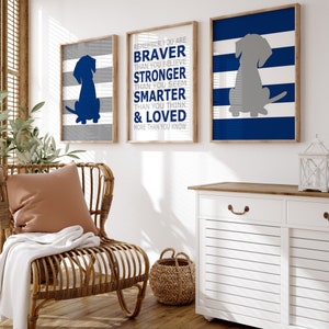 Puppy kwekerij kunst Puppy kwekerij decor Marine kinderdagverblijf kunst babyjongen kinderkamer kunst, set van 3 puppy prints, honden prints kinderkamer - PRINTS OF CANVAS