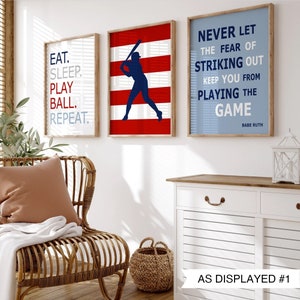 Baseball Decor for Boys Room, Baseball Wall Art, Baseball Art for Boys Room Decor, Kids Baseball Prints Set of 3 or Boys Baseball Canvas Art