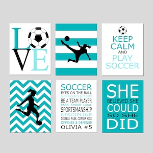 Girls Soccer Gifts, Girls Soccer Wall Art, Girls Soccer Pictures, Girls Soccer Decor, Soccer Art, Set of 6 Soccer Prints or Soccer Canvas