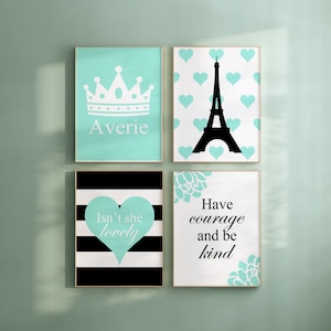 Mint Girl Room Decor, Paris Wall Art, Mint Green Tween Girl Room Art, Tween Bedroom Decor, Paris Bedroom Decor, Set of 4 Prints or Canvas
