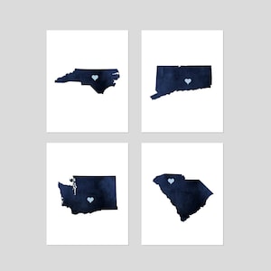 Four States Wall Art, Four States Wall Decor, Set of 4 State Prints or Canvas, 4 States Gift, State Canvas Art, Family Wall Art, Home Decor