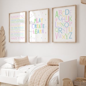 Girls Playroom Art, Pastel Playroom Decor, Playroom Rules Poster, Set ...