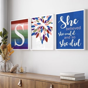 Decorazioni per la camera da letto delle ragazze adolescenti, decorazioni per la camera delle preadolescenti con effetto sfumato, quadri per preadolescenti, citazioni positive, set di 3 stampe o tele