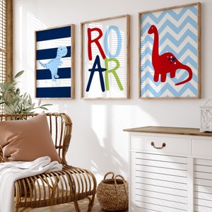 Boys Dinosaur Decor Prints, Dinosaur Room Decor for Boys, Dinosaur Wall Art Kids, Dinosaur Nursery Decor, Set of 3 Dinosaur PRINTS OR CANVAS