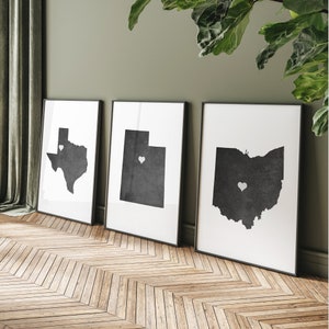 Arte mural de los estados, arte de los estados, decoración de los estados, arte mural de los tres estados, decoración de pared de los tres estados, decoración de los estados para el hogar, juego de 3 lienzos o impresiones de los estados