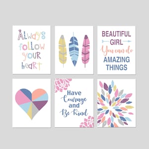 Girls Inspirational Wall Art, Tween Girl Room Decor Teen Girl Room Decor, Girl Bedroom Decor Quotes for Girl Room, Set of 6 PRINTS OR CANVAS