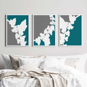 Botanical Print Set - Leaves Wall Art - Nature Bathroom Decor Teal Bathroom Wall Decor - Leaf Wall Art - Set of 3 Bathroom PRINTS OR CANVAS