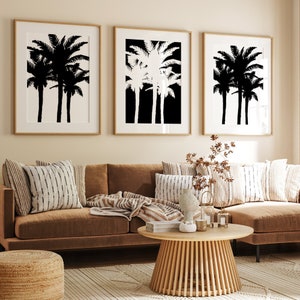 Palm Tree Canvas Art - Set of Three Palm Tree Wall Art Tropical Decor - Palm Tree Prints - Modern Beach House Decor - CANVAS OR PRINTS