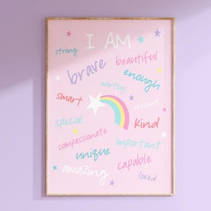 I Am Affirmations for Little Girls Room Decor, Positive Affirmations Poster for Girls Bedroom Decor, Cute Gift for Girl - PRINT OR CANVAS