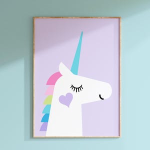 Unicorn Print for Girls Room Decor, Unicorn Wall Art, Unicorn Picture for Girl Bedroom Decor, Unicorn Poster, Pastel Unicorn PRINT OR CANVAS