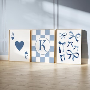 Blue Coquette Room Decor for Teen, Preppy Room Decor Teens, Gifts for Tween Girls, Bows Poster Set of 3 Prints, Teen Girl Room Decor Blue