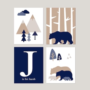 Bear Artwork for Nursery, Bear Nursery Art, Woodland Bear Nursery Decor, Woodland Bear Wall Decor Nursery, Set of 4 Bear PRINTS OR CANVAS