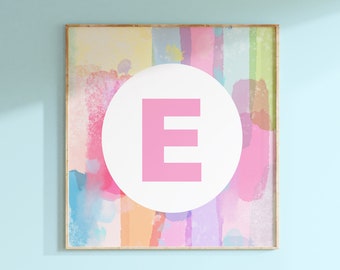 Colorful Girl Wall Art, Tween Girl Gifts, Personalized Initial Print or Canvas, Girls Bedroom Decor
