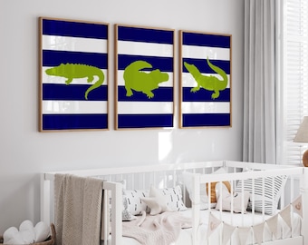 Alligator Art, Baby Boy Nursery Decor, Toddler Boy Room Decor, Set of 3 Crocodile Prints or Canvas