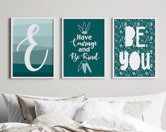 Teen Girl Wall Decor Teal, Daisy Room Decor for Teens, Positive Quotes for Girls Bedroom Decor Flower, Set of 3 Modern Teen PRINTS OR CANVAS
