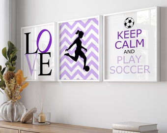 Girl Soccer Gifts Girl Soccer Decor Girl Soccer Art Soccer Room Decor Soccer Wall Art Set of 3 Soccer Prints for Girl - PRINTS OR CANVAS