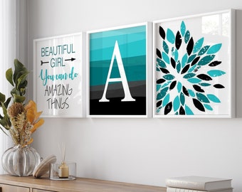 Teen Girl Bedroom Decor, Inspiring Quotes for Girl Room Decor, Teal Room Decor Girl, Art for Teen Girl Room Decor, Set of 3 Prints or Canvas