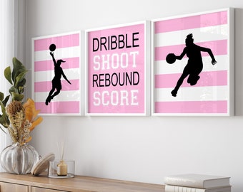 Girls Basketball Art, Tween Girl Room Decor, Girls Basketball Gifts, Girls Sports Decor Athletic, Set of 3 Girls Basketball PRINTS OR CANVAS