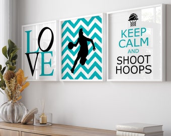 Basketball Decor, Tween Girls Bedroom Art, Basketball Wall Art for Girls, Set of 3 Prints or Canvas