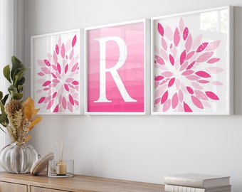 Teen Girl Room Decor Pink Ombre, Tween Girl Wall Decor, Hot Pink Wall Art for Girls Bedroom Decor, Set of 3 Hot Pink Flower PRINTS OR CANVAS