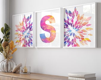 Tween Room Decor Girl, Colorful Wall Art for Tweens, Personalized Room Decor for Teens, Tween Girl Gifts, Set of 3 Floral PRINTS OR CANVAS