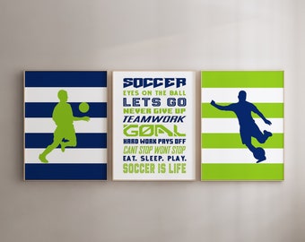 Boys Soccer Decor, Soccer Room Decor for Boys, Tween Boy Room Decor, Boys Soccer Wall Art, Soccer Quote, Set of 3 Soccer PRINTS OR CANVAS