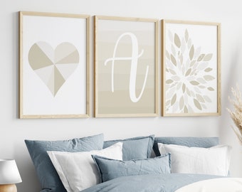 Teen Girl Bedroom Decor Neutral Colors, Tween Girl Room Decor, Teenage Girl Wall Decor Boho, Set of 3 Modern Heart Art PRINTS OR CANVAS