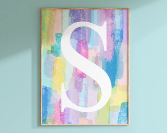 Girl Room Decor Initial Print, Personalized Tween Girl Gifts, Colorful Wall Art for Girl Bedroom Decor, Watercolor Initial Print - PRETTY
