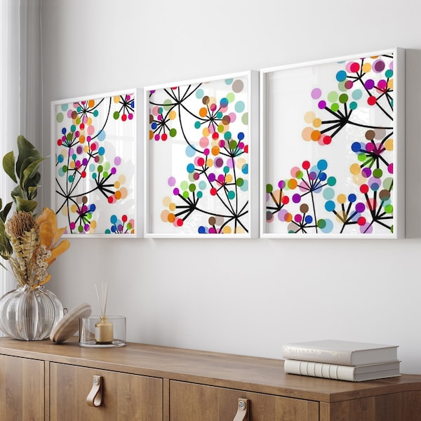 Modern Wall Art - Abstract Botanical Floral Trio - Set of Three PRINTS OR CANVAS - Colorful Wall Art - Rainbow Wall Art - Modern Kids Decor