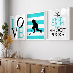 Girl Hockey Wall Art, Girl Hockey Decor Girl Hockey Art, Girl Hockey Room Decor, Girl Hockey Gifts, Set of 3 Hockey Prints or Hockey Canvas