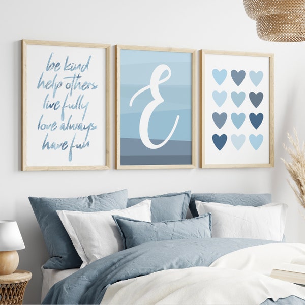 Teen Girl Wall Decor Blue, Quotes for Girls Room, Teenage Girl Room Decor, Tween Girl Bedroom Decor, Set of 3 Blue Heart PRINTS OR CANVAS