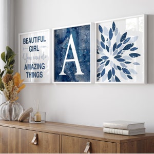 Girl Bedroom Decor Blue, Girl Room Decor Navy, Tween Bedroom Decor, Inspiring Quotes for Girl Room Wall Decor, Set of 3 Prints or Canvas