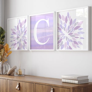 Teen Girl Gifts, Tween Girls Room Decor, Ombre Wall Art for Girl Bedroom Decor, Purple Wall Art Prints, Set of 3 Flower PRINTS OR CANVAS