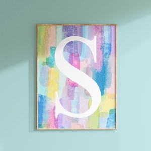 Girl Room Decor Initial Print, Personalized Tween Girl Gifts, Colorful Wall Art for Girl Bedroom Decor, Watercolor Initial Print - PRETTY