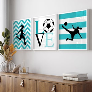 Girls Soccer Gifts, Girls Soccer Wall Art, Girls Soccer Decor, Soccer Room Decor for Girls, Set of 3 Girl Soccer Prints or Soccer Canvas Art