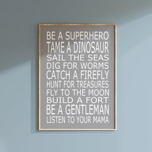Be A Superhero Wall Art, Little Boys Room Decor, Baby Boy Nursery Art Quote Print, Inspiring Quotes for Boys Bedroom Decor - PRINT OR CANVAS
